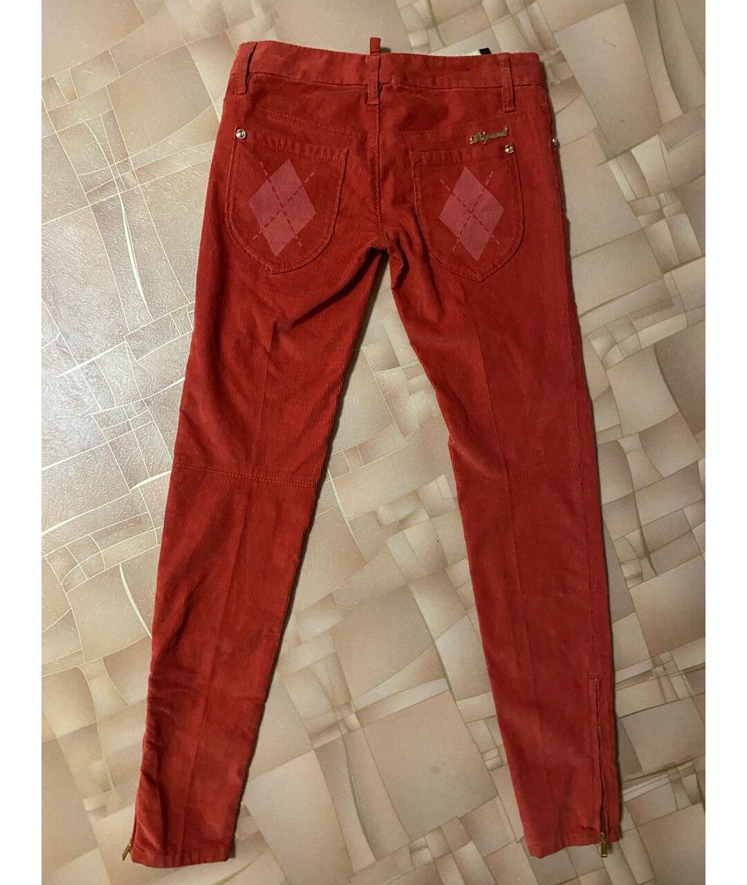 DSQUARED2 Красные велюровые брюки узкие, фото 2