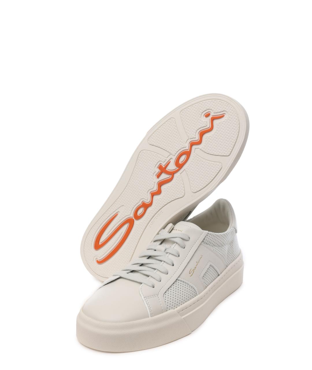 SANTONI Белые кожаные кеды, фото 5