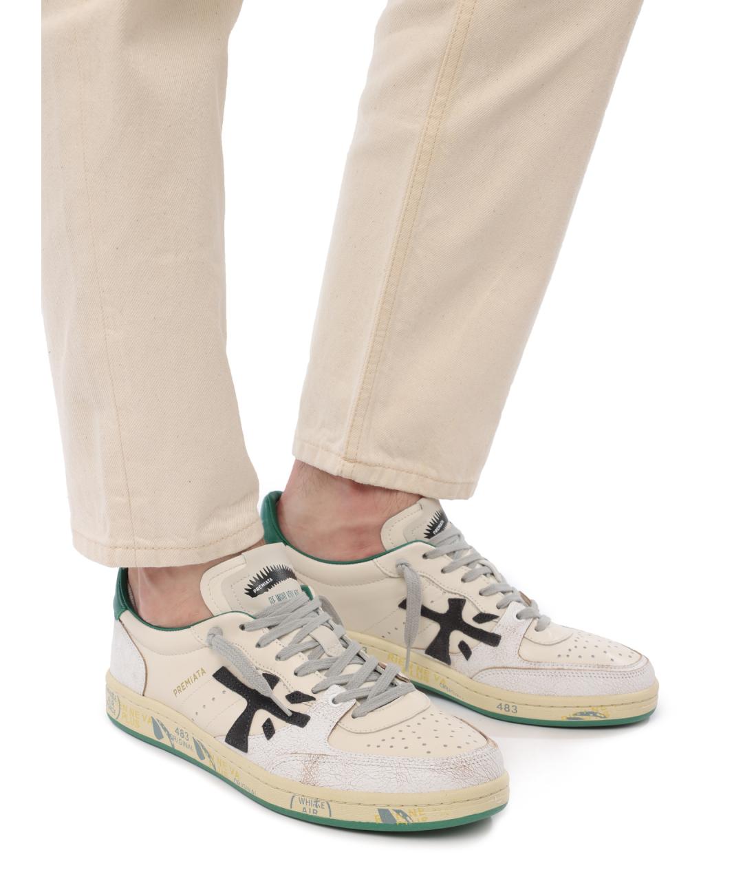 PREMIATA Бежевые кожаные низкие кроссовки / кеды, фото 7