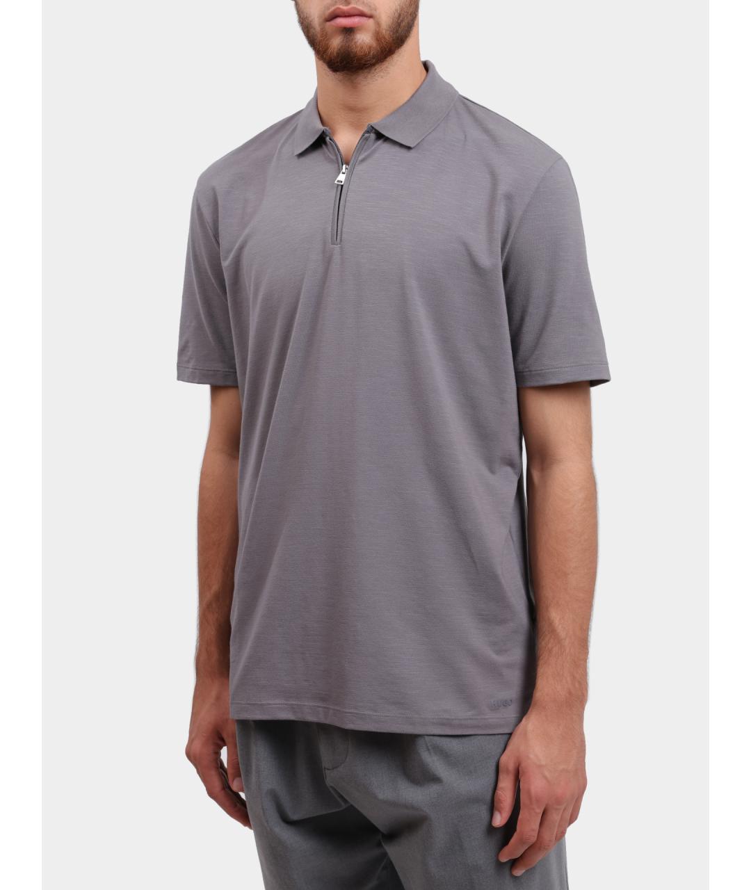 HUGO Серое хлопковое поло с коротким рукавом, фото 3