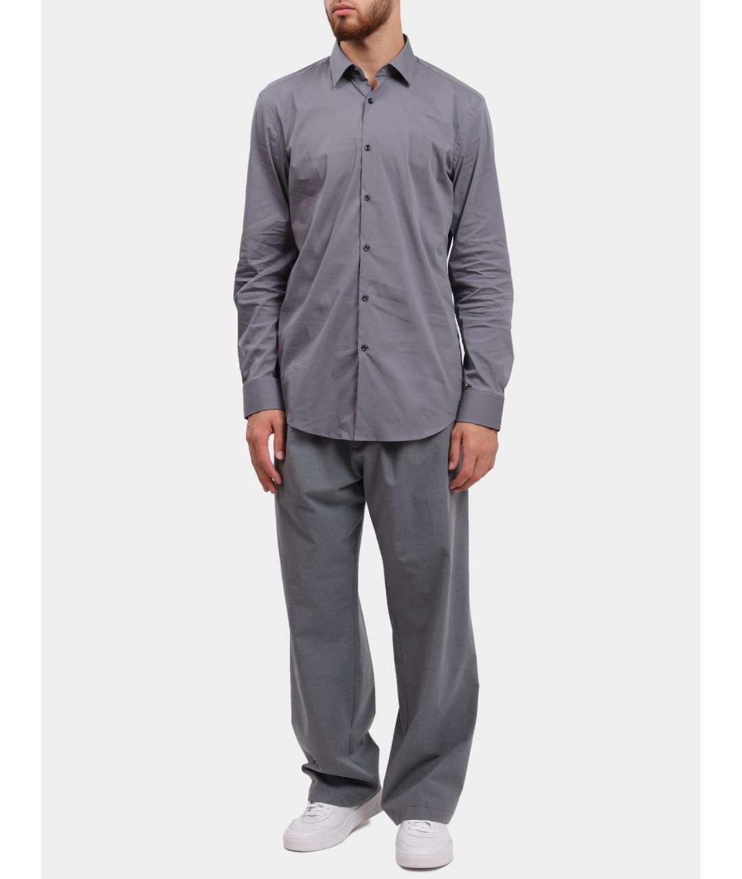 HUGO Серая хлопковая кэжуал рубашка, фото 2