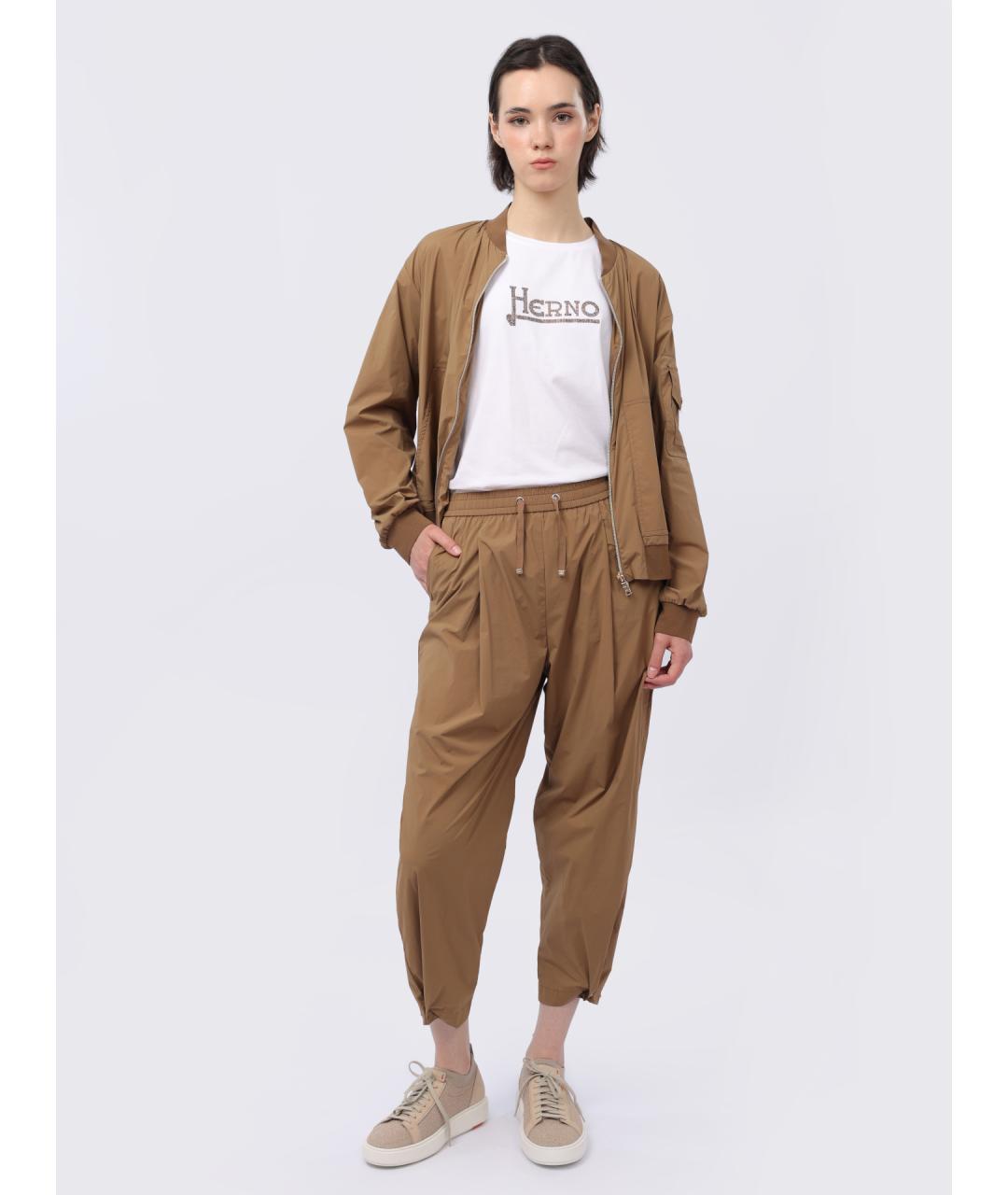 HERNO Бежевые полиамидовые прямые брюки, фото 2