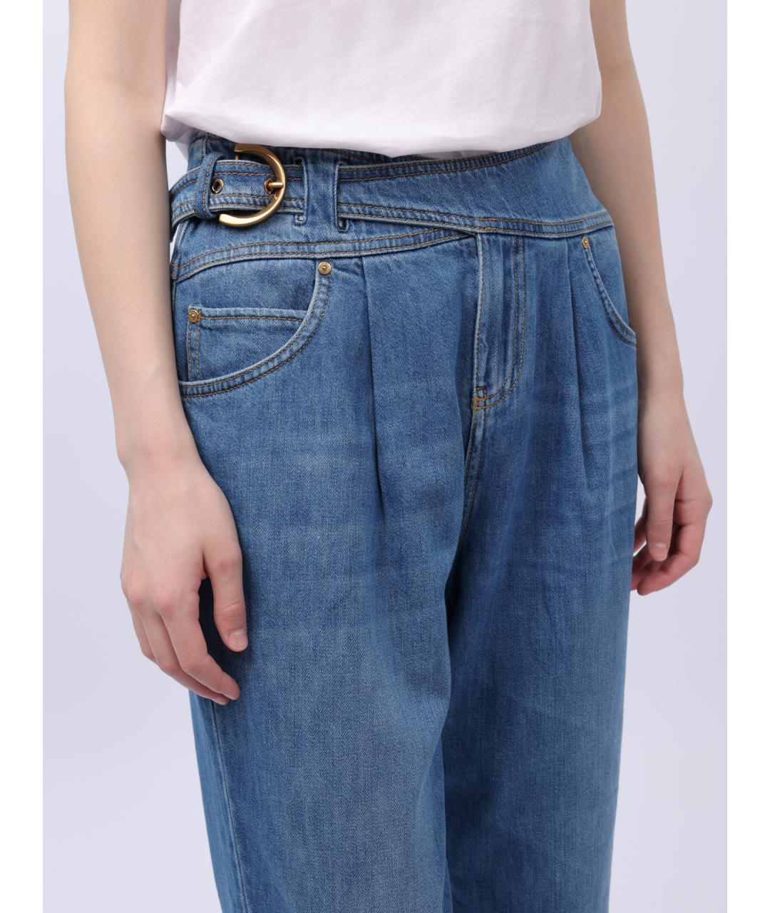 PINKO Синие хлопковые прямые джинсы, фото 6