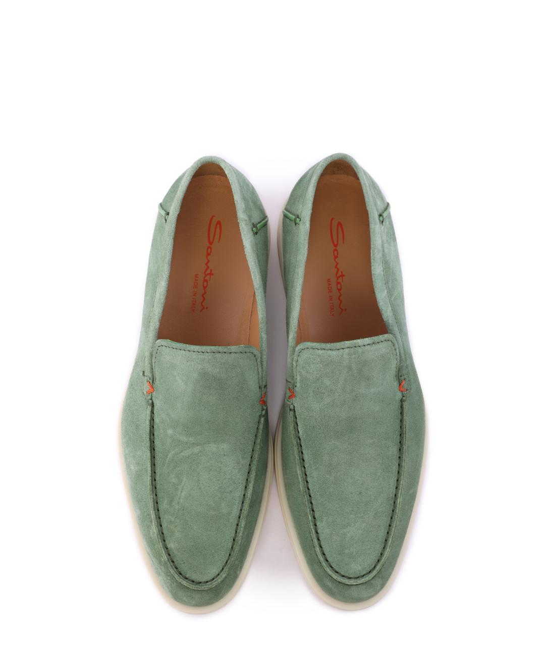 SANTONI Зеленые замшевые лоферы, фото 4