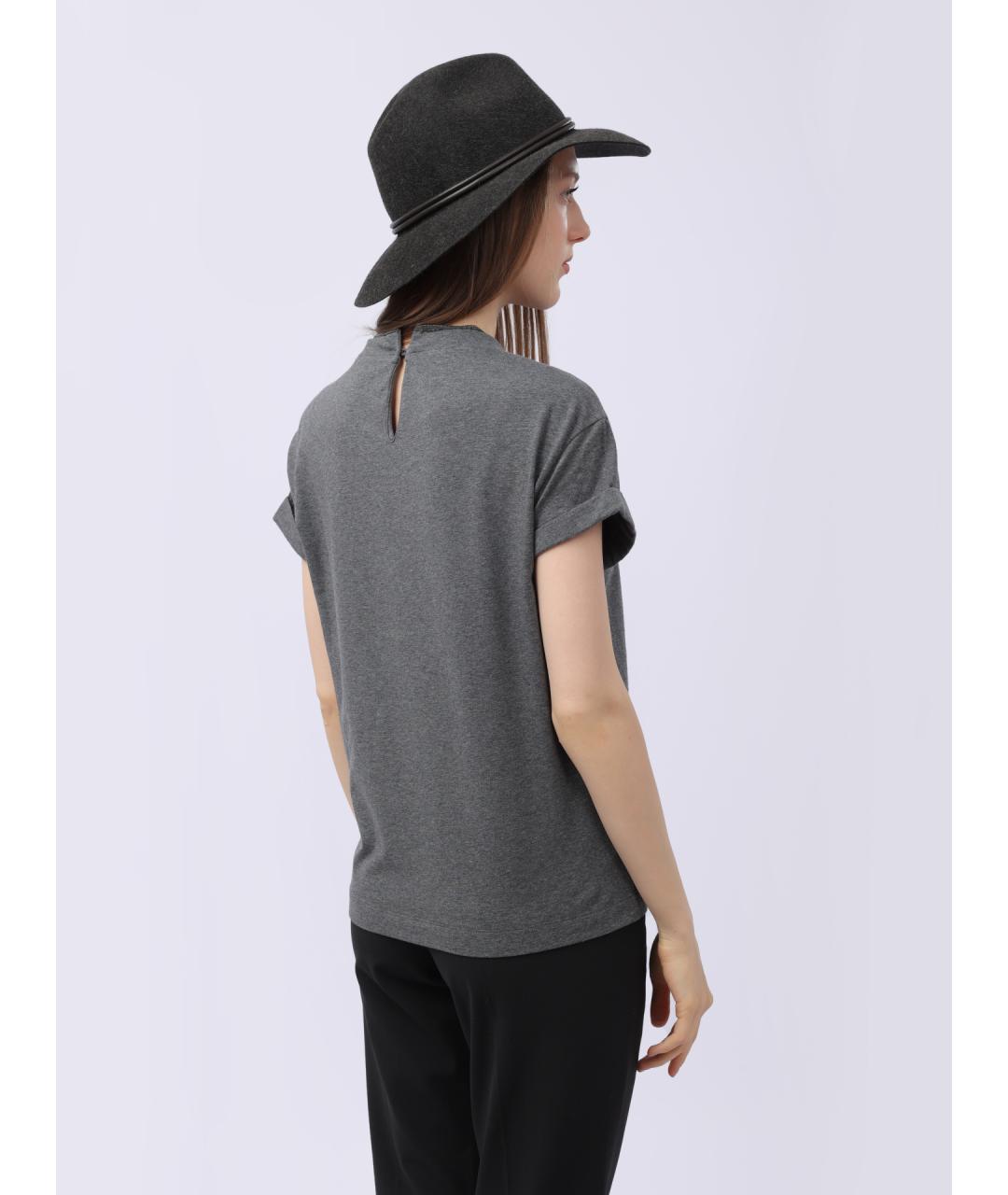 BRUNELLO CUCINELLI Серая хлопковая футболка, фото 6