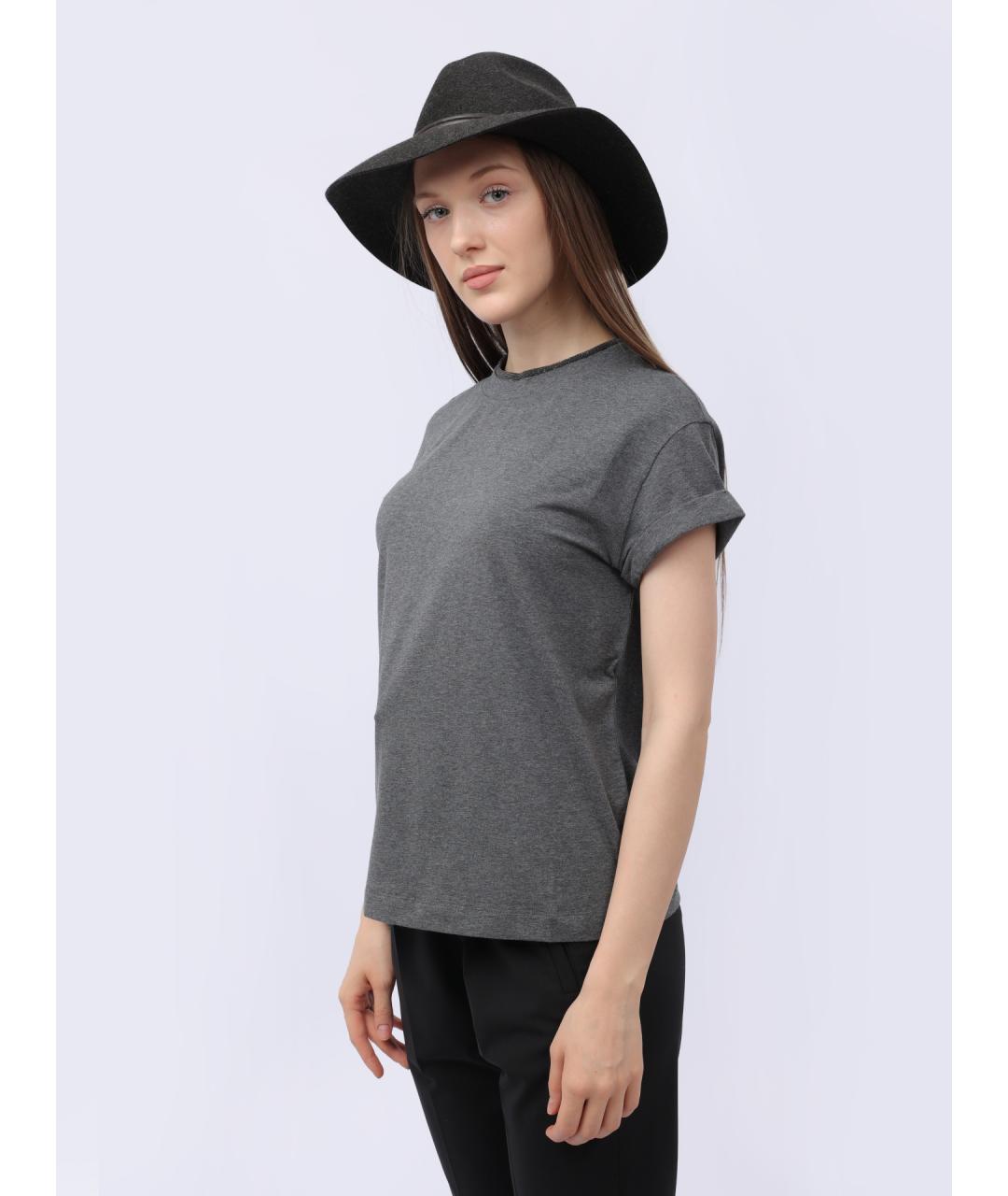 BRUNELLO CUCINELLI Серая хлопковая футболка, фото 4