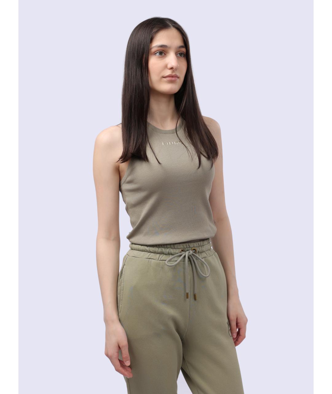 PINKO Хаки хлопковая майка, фото 6