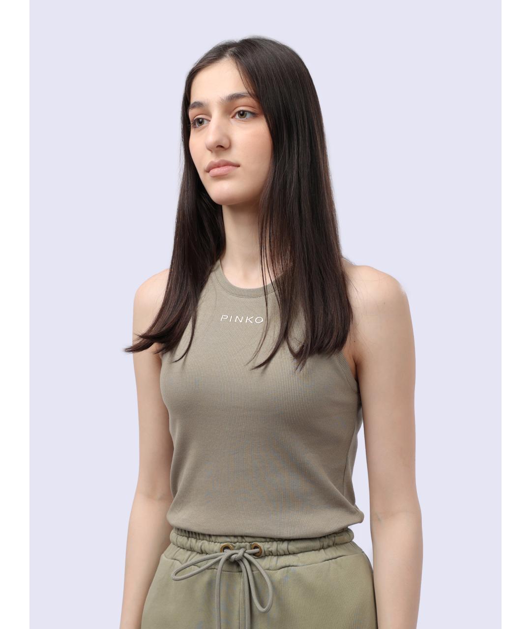PINKO Хаки хлопковая майка, фото 5