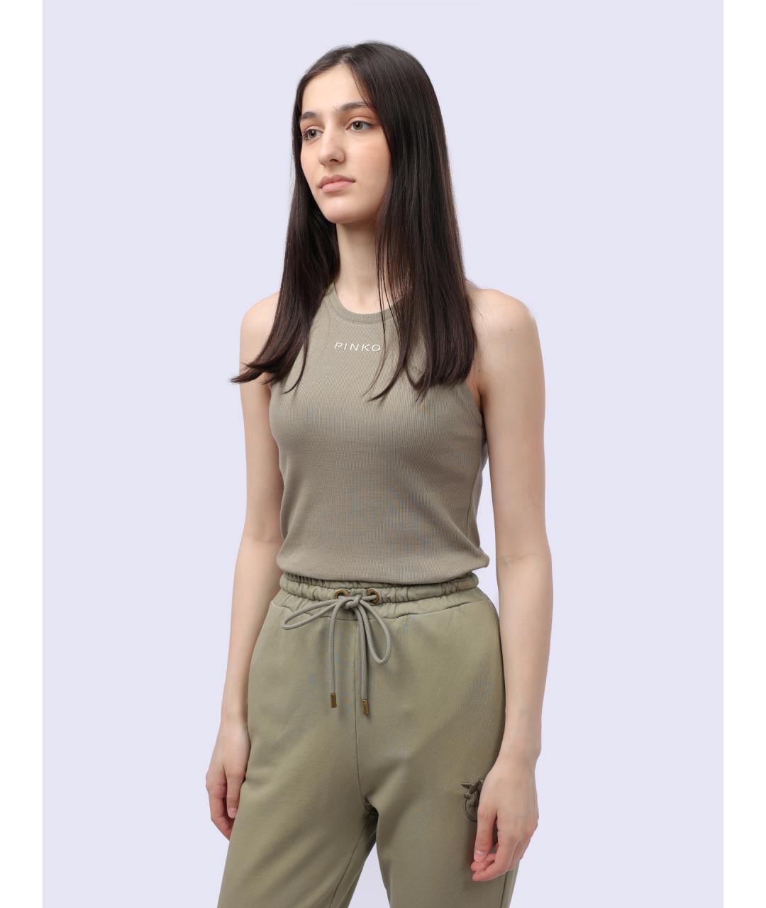 PINKO Хаки хлопковая майка, фото 4
