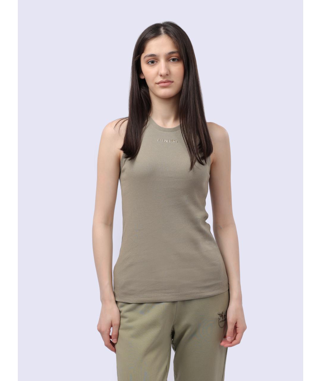 PINKO Хаки хлопковая майка, фото 3
