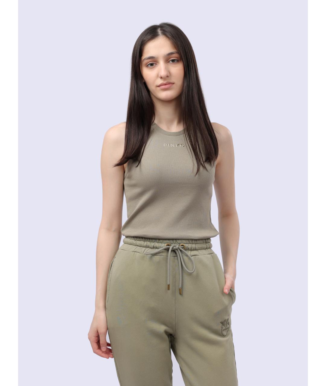 PINKO Хаки хлопковая майка, фото 2