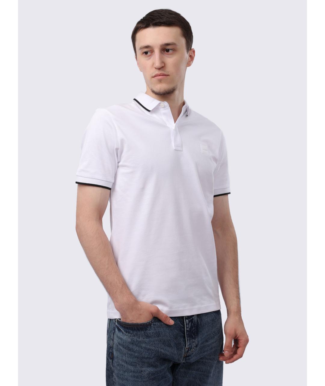HUGO BOSS Белое хлопко-эластановое поло с коротким рукавом, фото 4