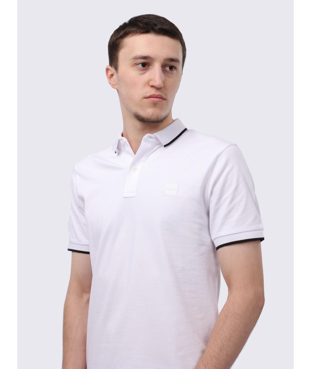 HUGO BOSS Белое хлопко-эластановое поло с коротким рукавом, фото 5