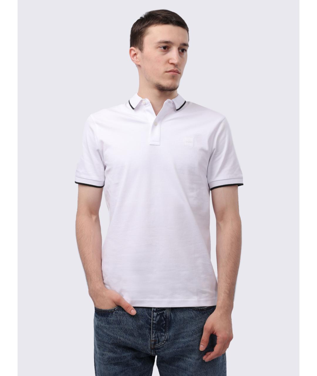 HUGO BOSS Белое хлопко-эластановое поло с коротким рукавом, фото 3