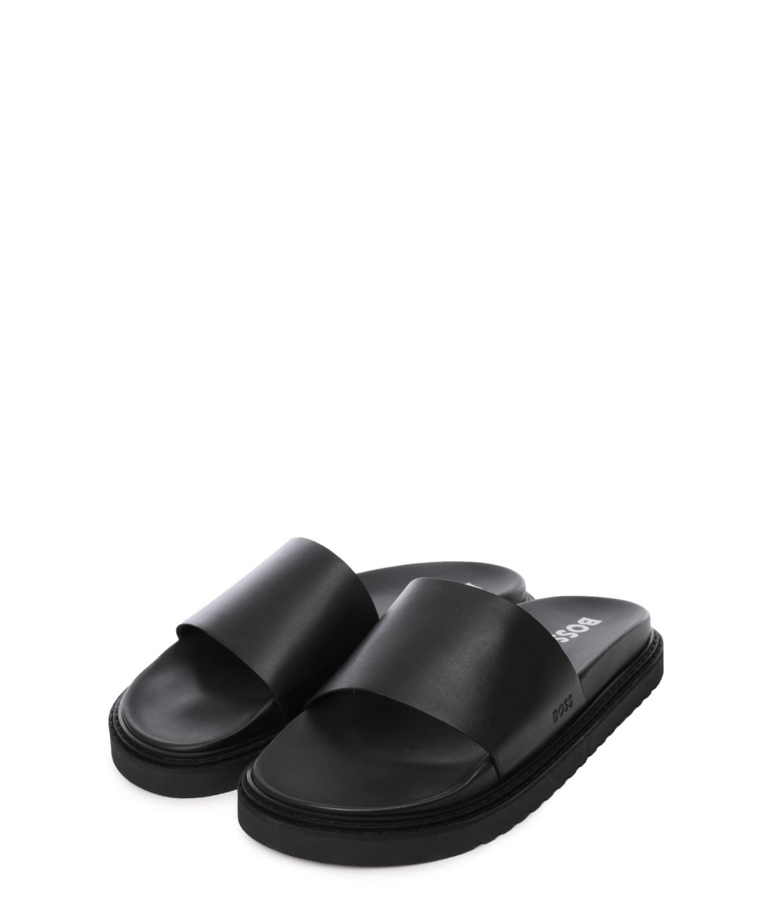 HUGO BOSS Черные кожаные шлепанцы, фото 2