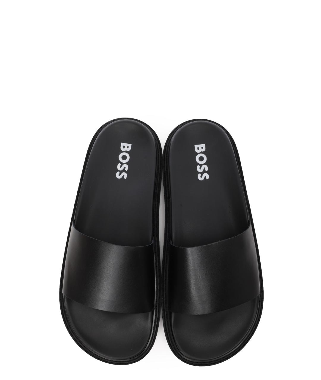 HUGO BOSS Черные кожаные шлепанцы, фото 4