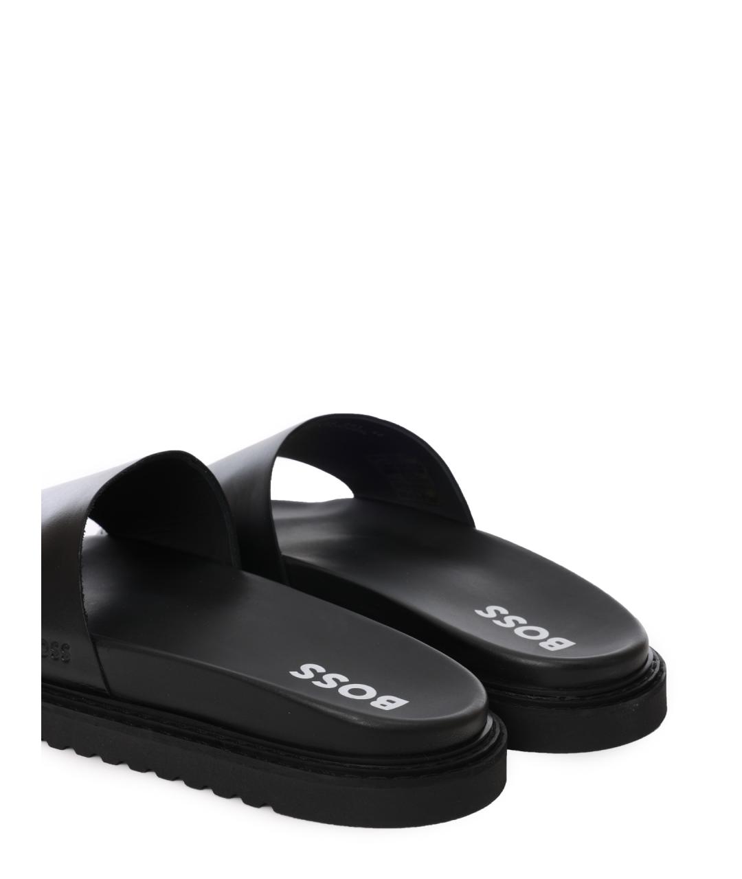 HUGO BOSS Черные кожаные шлепанцы, фото 5