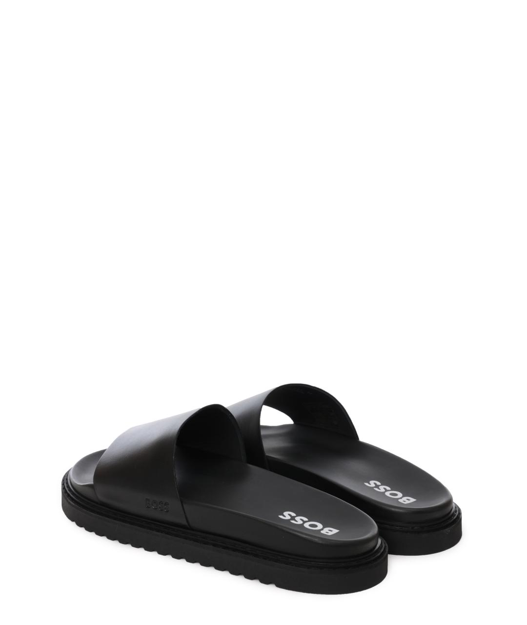 HUGO BOSS Черные кожаные шлепанцы, фото 3