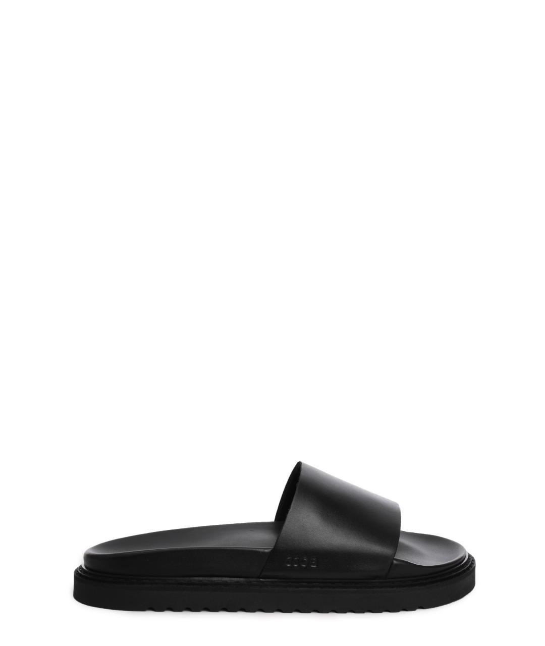 HUGO BOSS Черные кожаные шлепанцы, фото 1