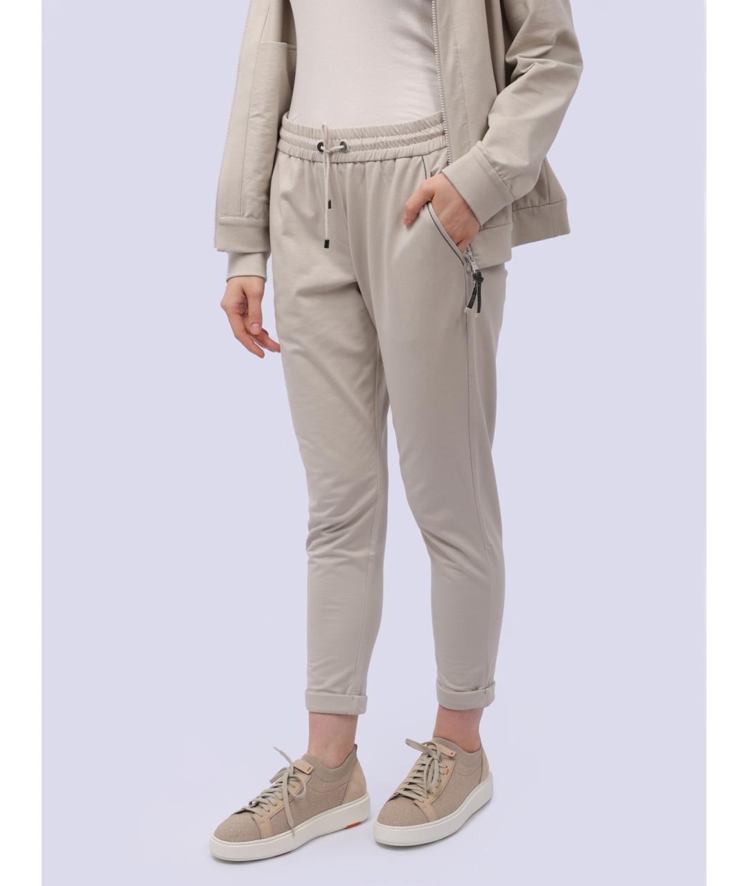 BRUNELLO CUCINELLI Бежевые хлопковые прямые брюки, фото 3