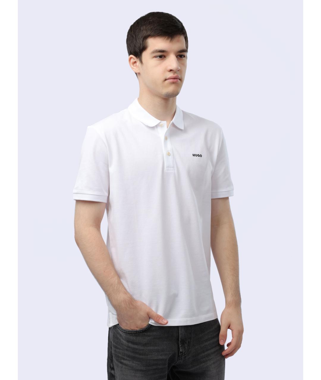 HUGO Белое хлопковое поло с коротким рукавом, фото 5