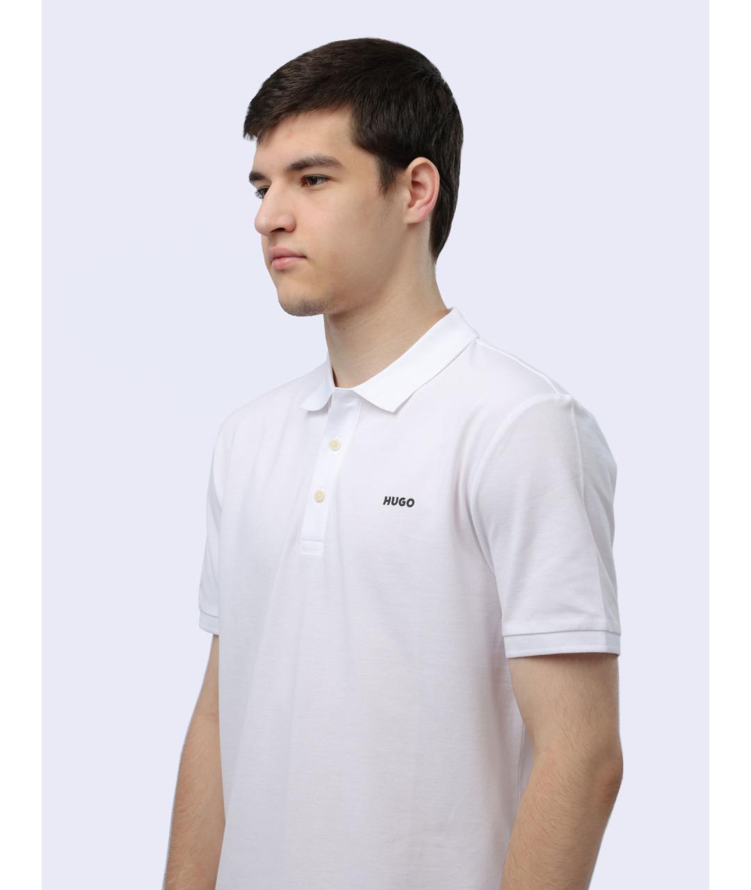 HUGO Белое хлопковое поло с коротким рукавом, фото 3