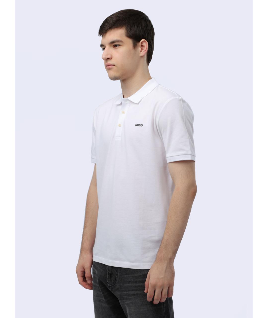HUGO Белое хлопковое поло с коротким рукавом, фото 4