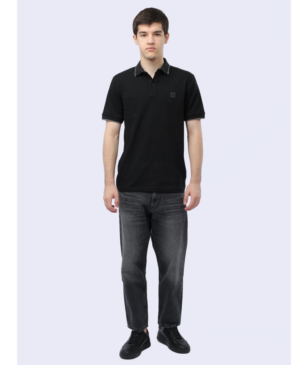 HUGO BOSS Черное хлопковое поло с коротким рукавом, фото 2