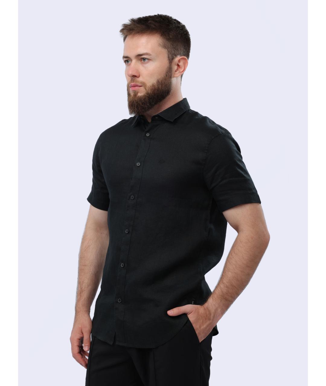 ARMANI EXCHANGE Черная льняная классическая рубашка, фото 4