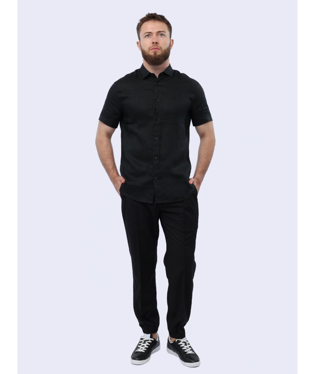 ARMANI EXCHANGE Черная льняная классическая рубашка, фото 2