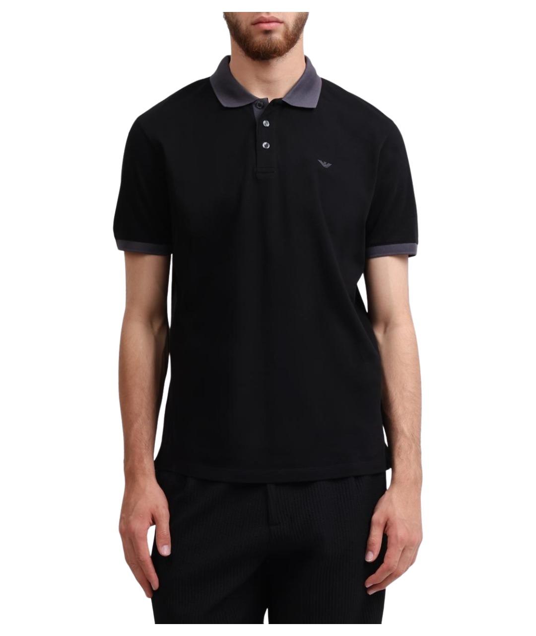 EMPORIO ARMANI Черное хлопковое поло с коротким рукавом, фото 1
