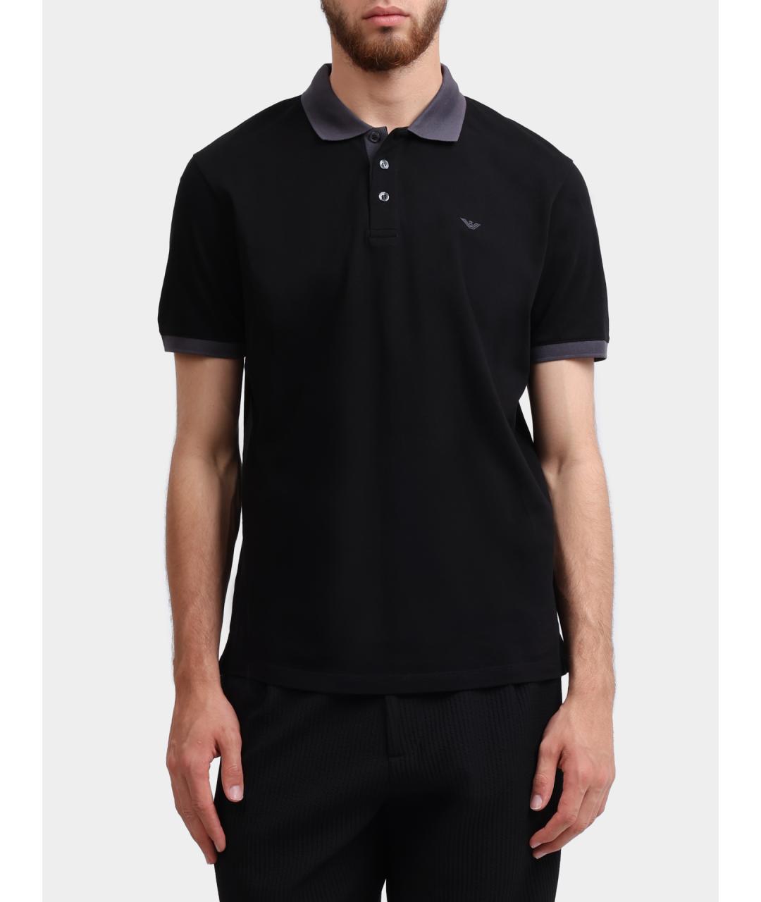 EMPORIO ARMANI Черное хлопковое поло с коротким рукавом, фото 6