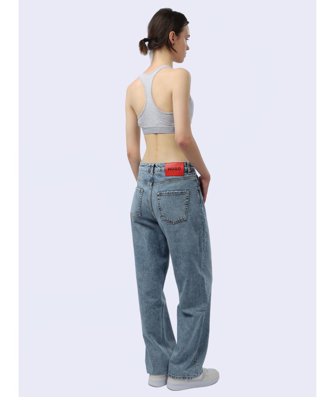 HUGO Голубые хлопковые прямые джинсы, фото 5