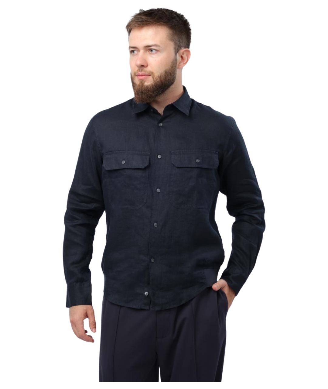 EMPORIO ARMANI Синяя хлопковая кэжуал рубашка, фото 1