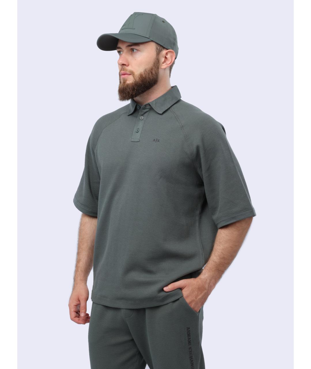ARMANI EXCHANGE Серое хлопковое поло с коротким рукавом, фото 3