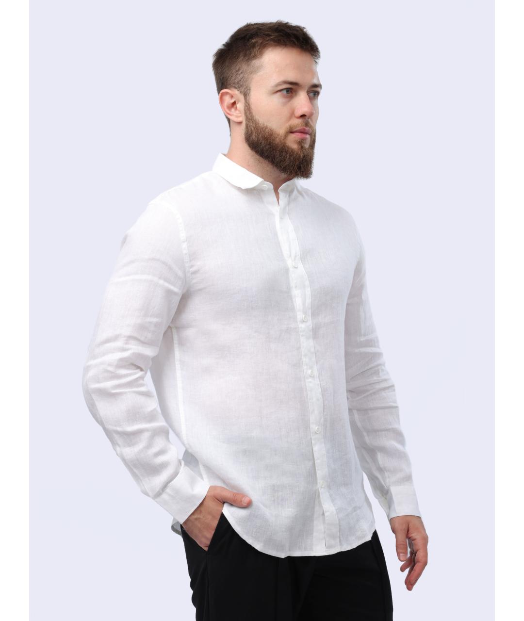 ARMANI EXCHANGE Белая льняная кэжуал рубашка, фото 3