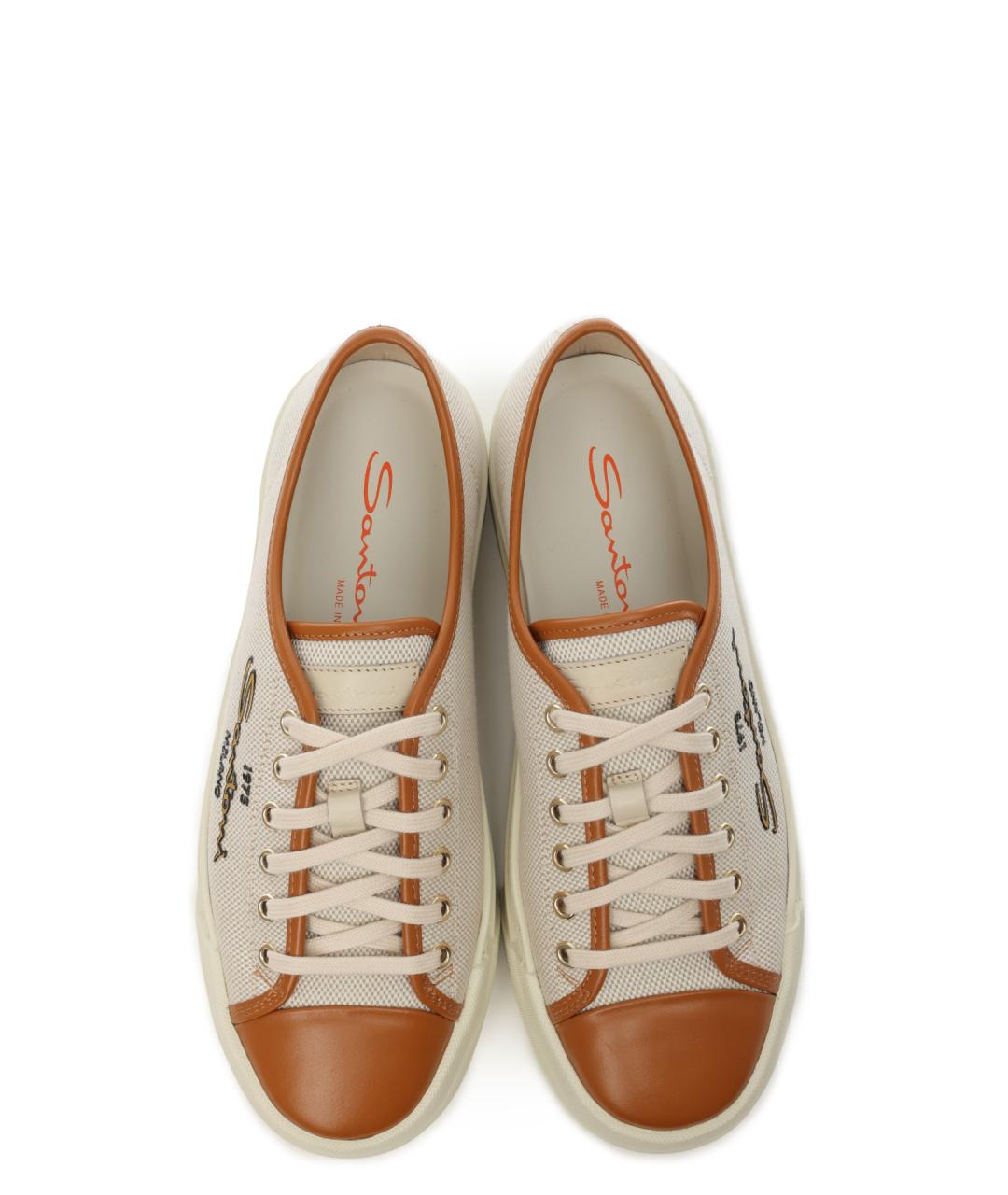 SANTONI Бежевые текстильные кеды, фото 5