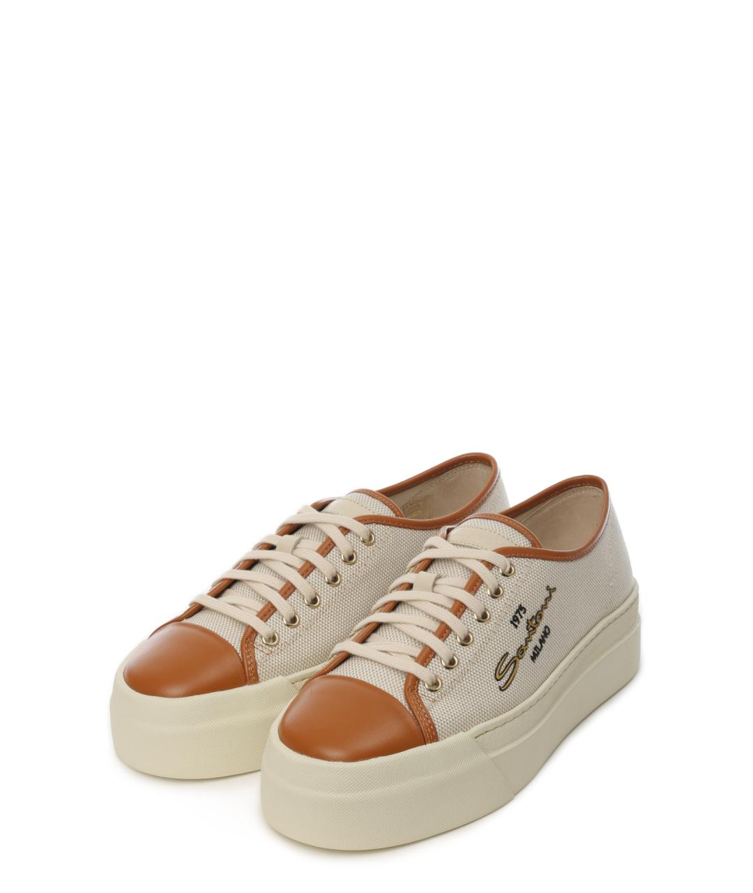 SANTONI Бежевые текстильные кеды, фото 2