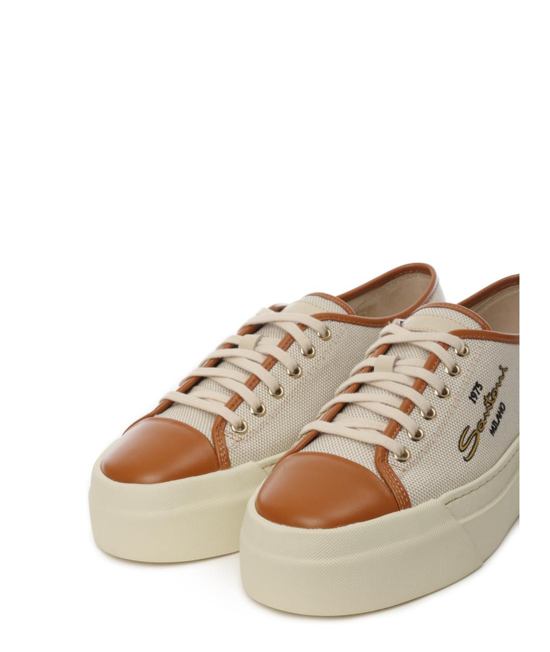 SANTONI Бежевые текстильные кеды, фото 6