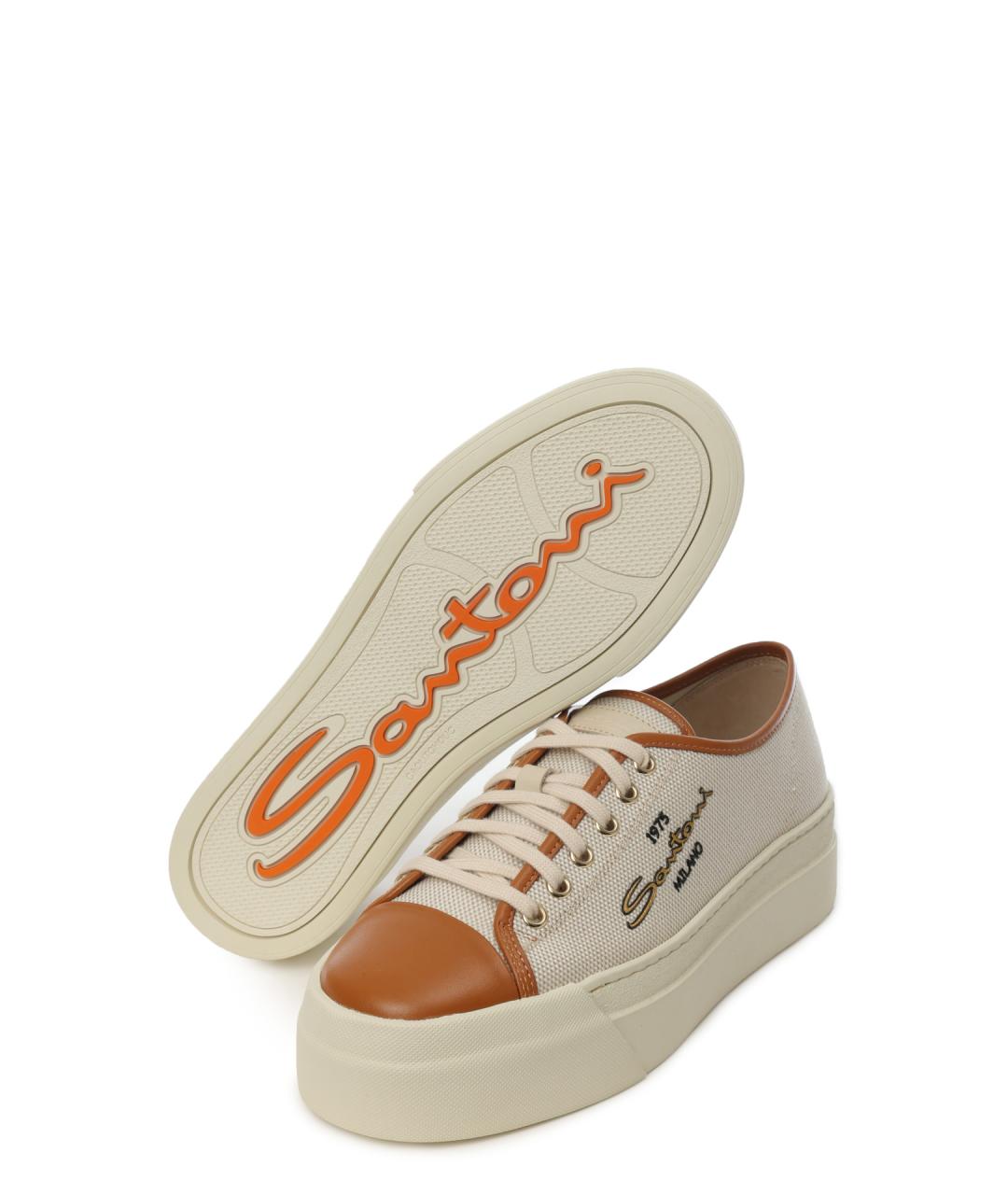 SANTONI Бежевые текстильные кеды, фото 4