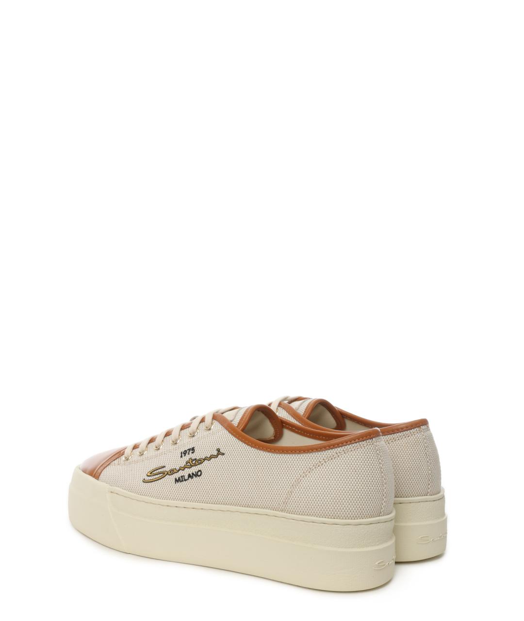 SANTONI Бежевые текстильные кеды, фото 3