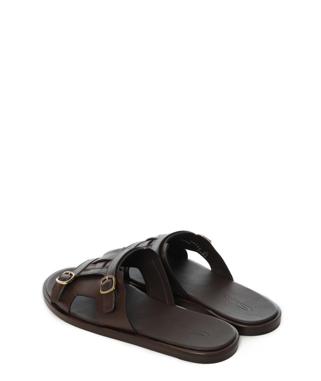 SANTONI Коричневые кожаные шлепанцы, фото 3