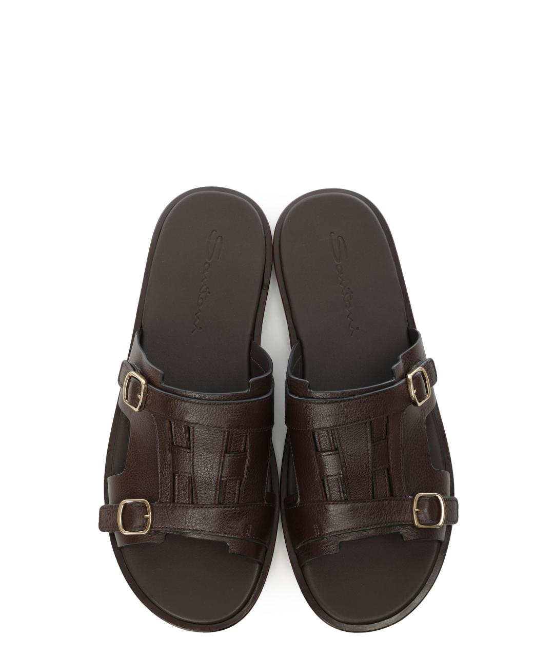 SANTONI Коричневые кожаные шлепанцы, фото 4