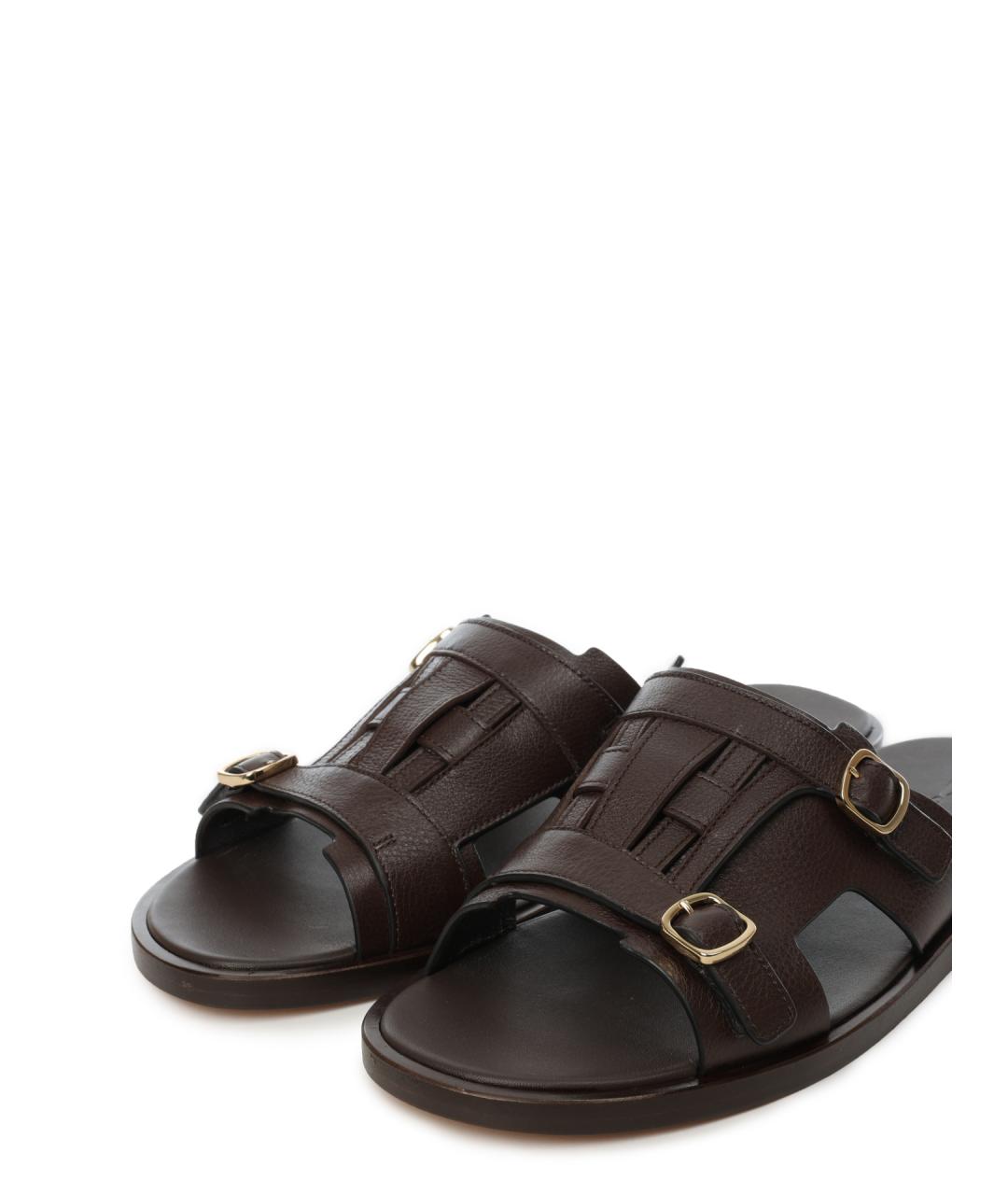 SANTONI Коричневые кожаные шлепанцы, фото 5