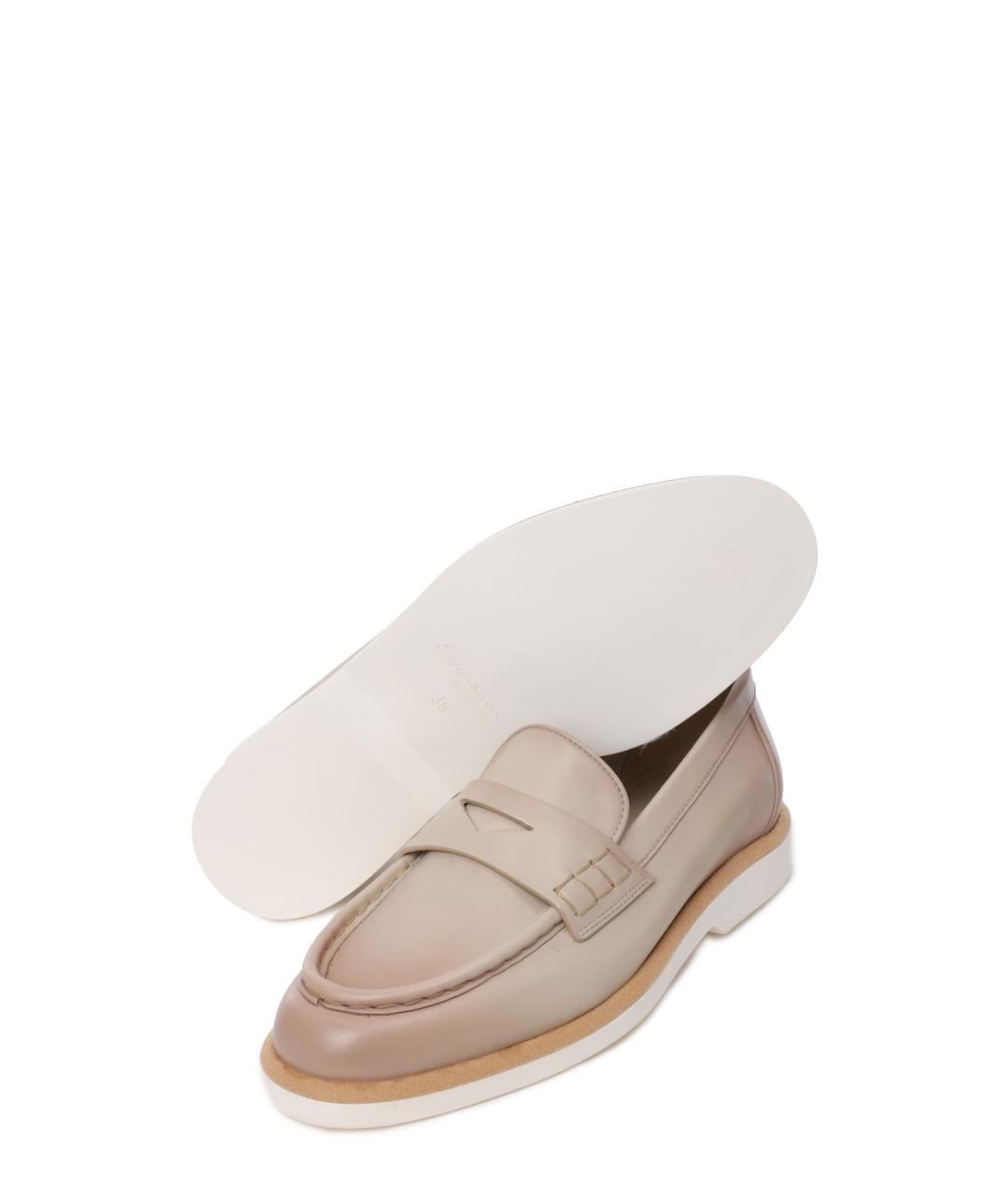 SANTONI Бежевые кожаные лоферы, фото 5