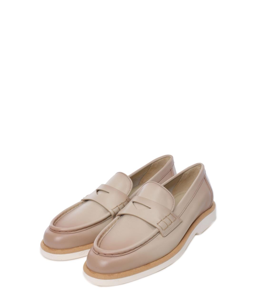 SANTONI Бежевые кожаные лоферы, фото 2