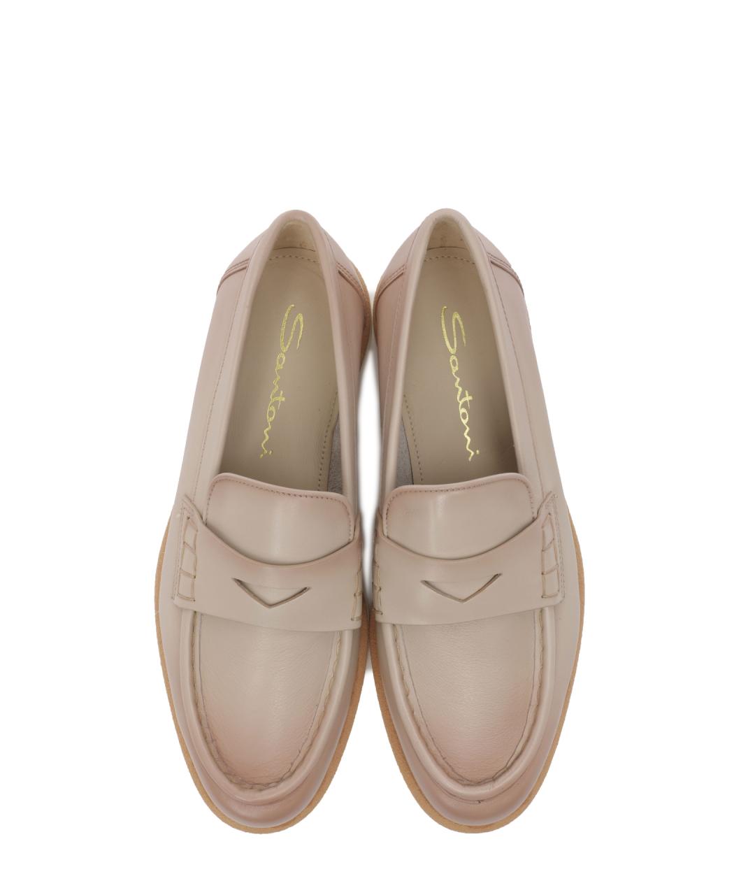 SANTONI Бежевые кожаные лоферы, фото 4