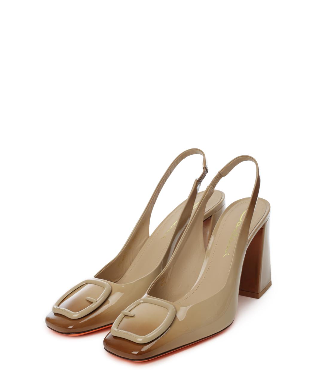 SANTONI Бежевые туфли из лакированной кожи, фото 2