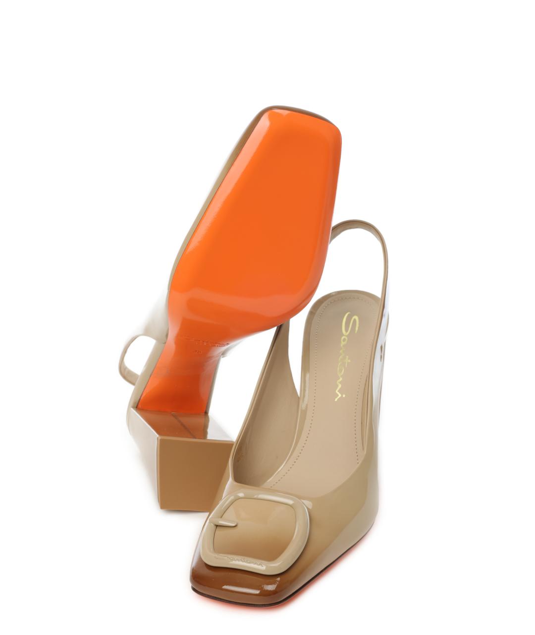 SANTONI Бежевые туфли из лакированной кожи, фото 5