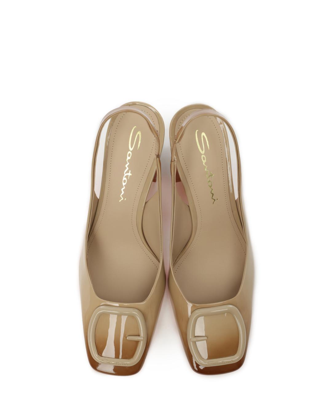 SANTONI Бежевые туфли из лакированной кожи, фото 4